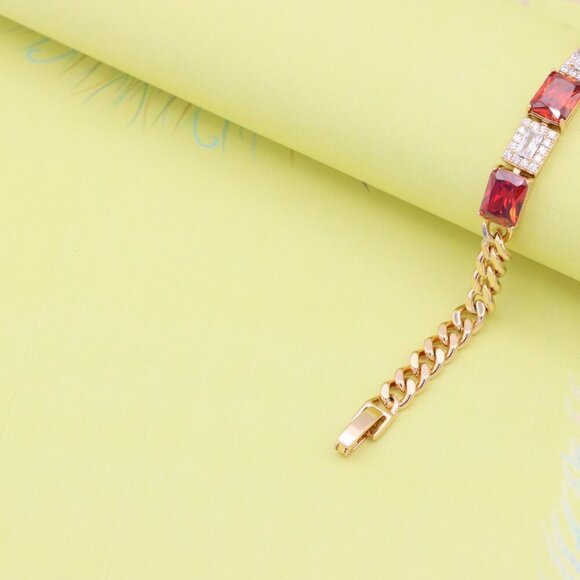 "Rose Gold Bracelet with Red & White Crystals, XPBL0892 - Picture 6 of 12